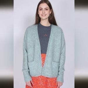 SECOND FEMALE BROOK KNIT NEW SHORT CARDIGAN in AQUA HAZE, SZ SMALL